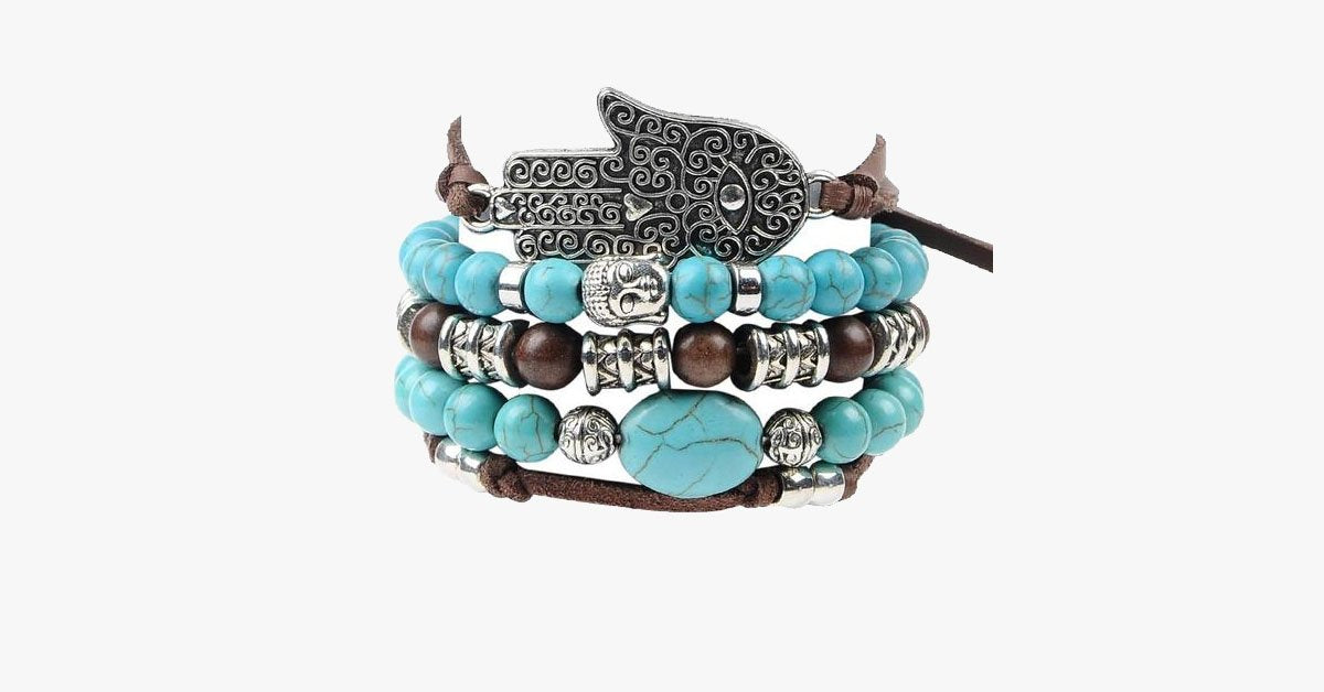 Hamsa Four Rope Turquoise Bracelet