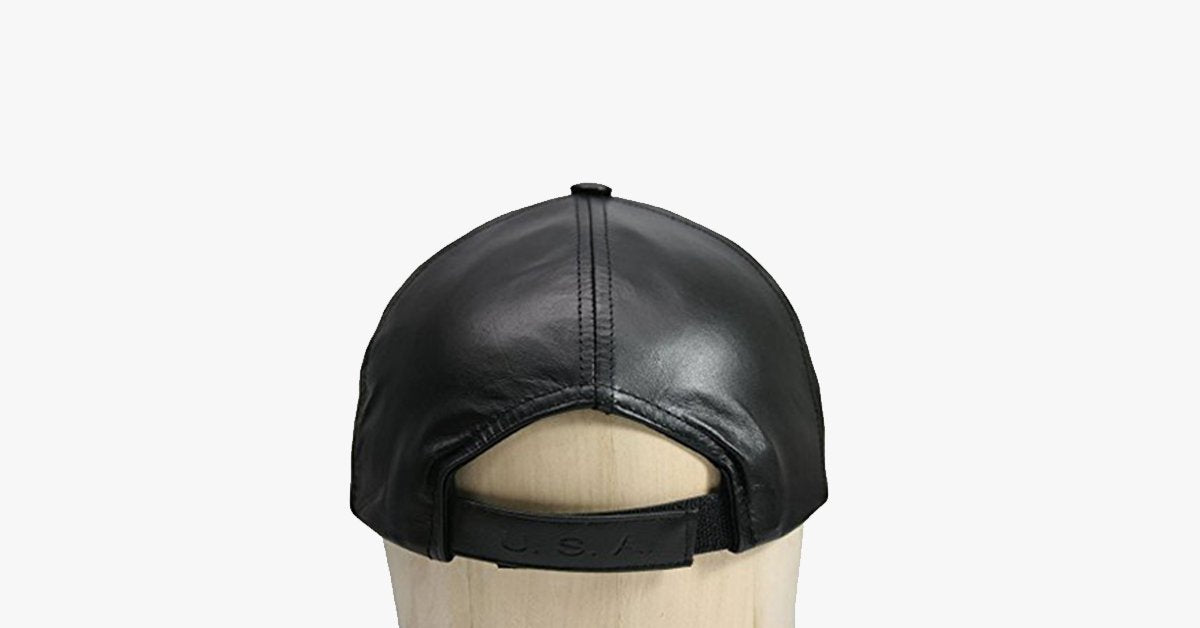 Black Leather Adjustable Baseball Cap