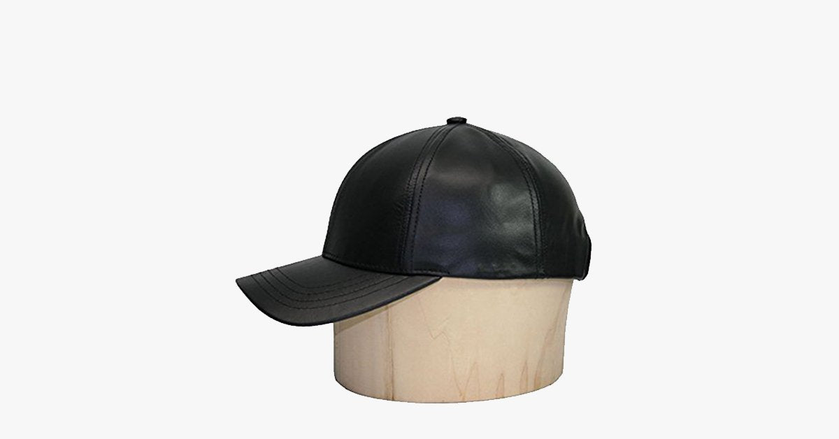 Black Leather Adjustable Baseball Cap