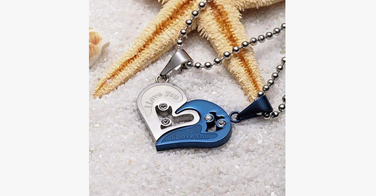 I Love You Mutual Affinity Heart Titanium Steel Lover Necklaces