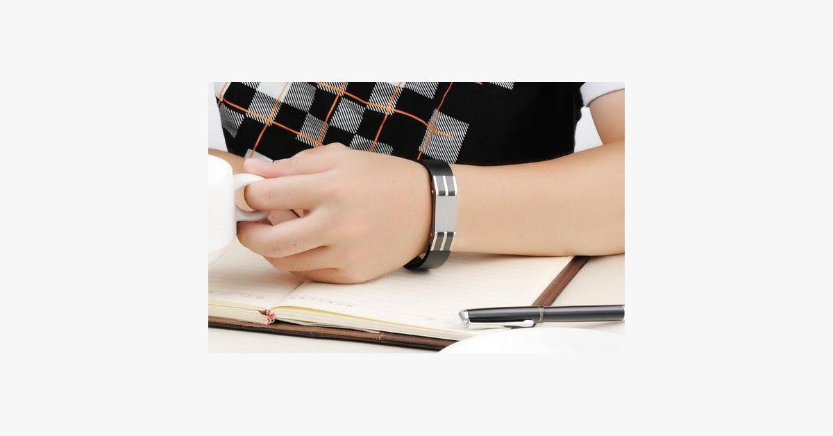 Genuine Leather Bold Men's Stainless Steel Bracelet