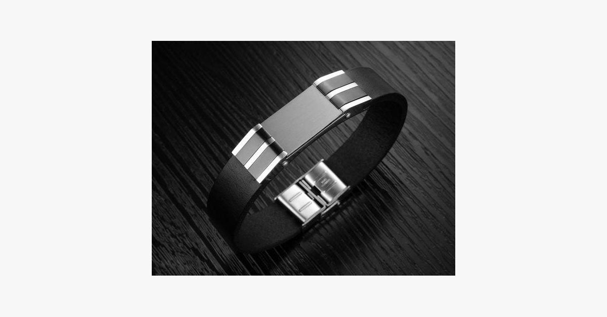 Genuine Leather Bold Men's Stainless Steel Bracelet