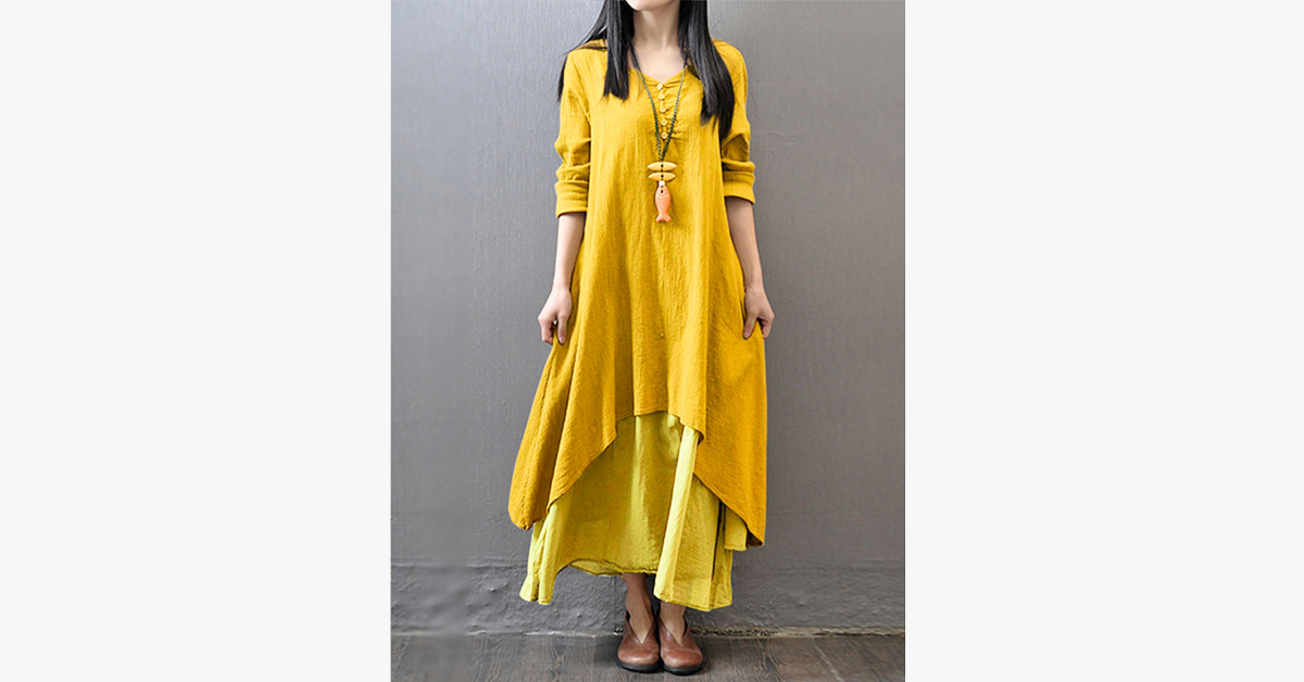 Woman Maxi Irregular Dress Vintage