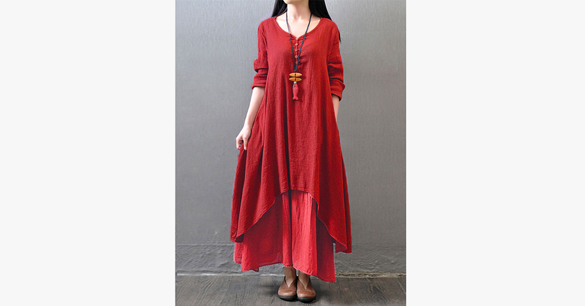 Woman Maxi Irregular Dress Vintage