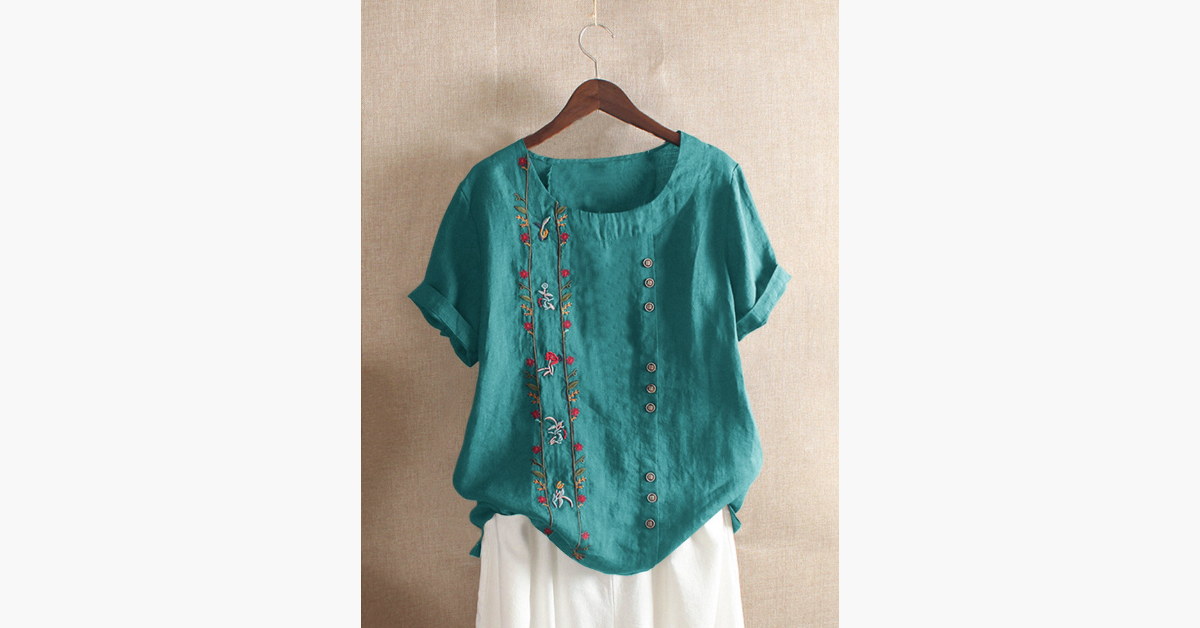 Bohemian Embroidery Floral Short Sleeve Blouse