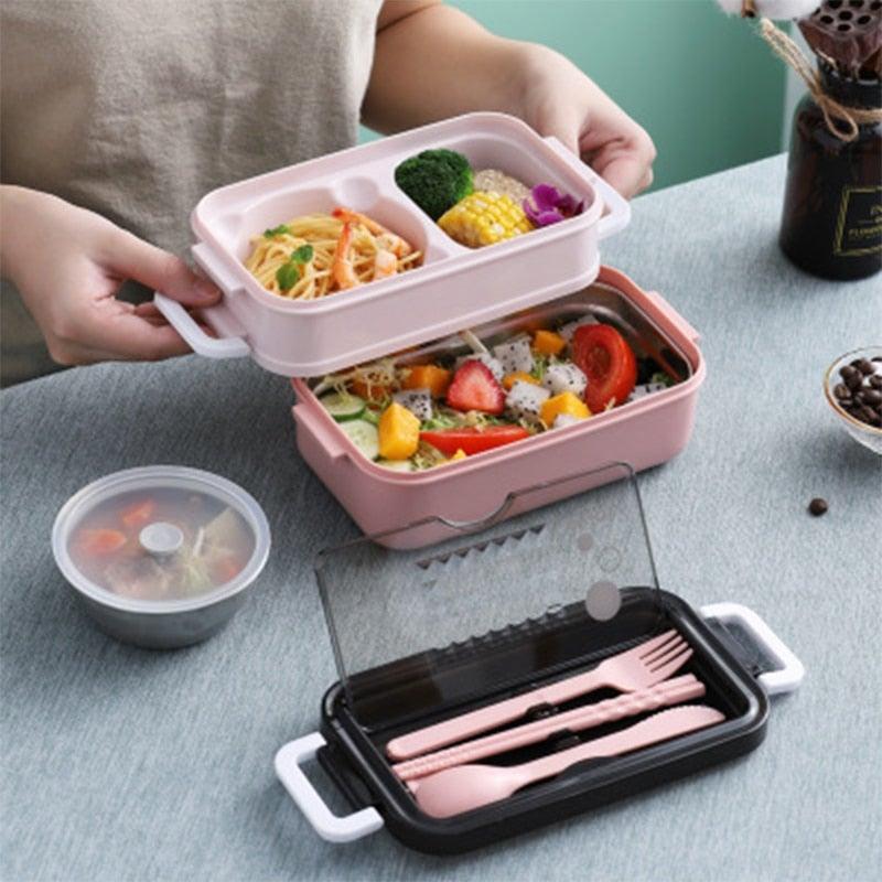 Stainless Steel Double Layer Insulated Cutlery Lunch Box